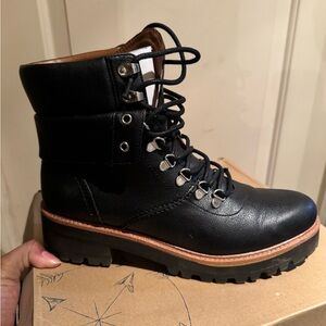 iris Black Lace-Up Leather Ankle Boots